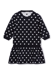 Polka Dot Cotton Tricot Dress | Blue/White