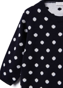 Polka Dot Cotton Tricot Dress | Blue/White