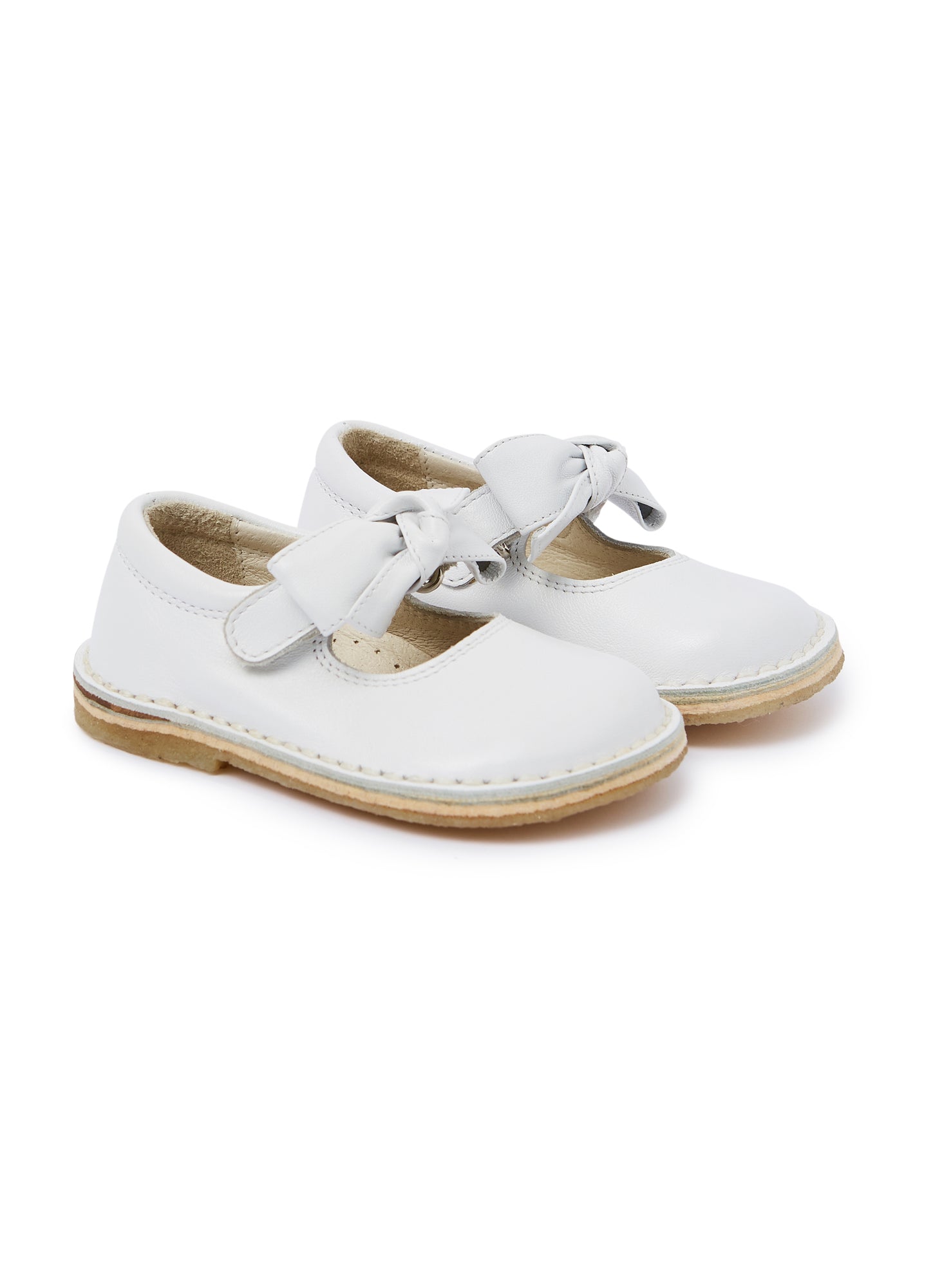 Nappa Leather Baby Shoes with Bow | White