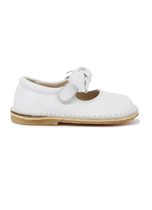 Nappa Leather Baby Shoes with Bow | White