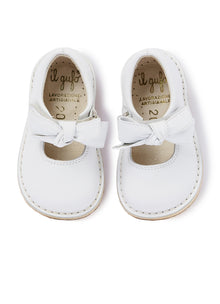 Nappa Leather Baby Shoes with Bow | White