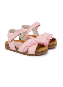Nappa Leather Sandals with Tulle Frill | Rosa/Rosa