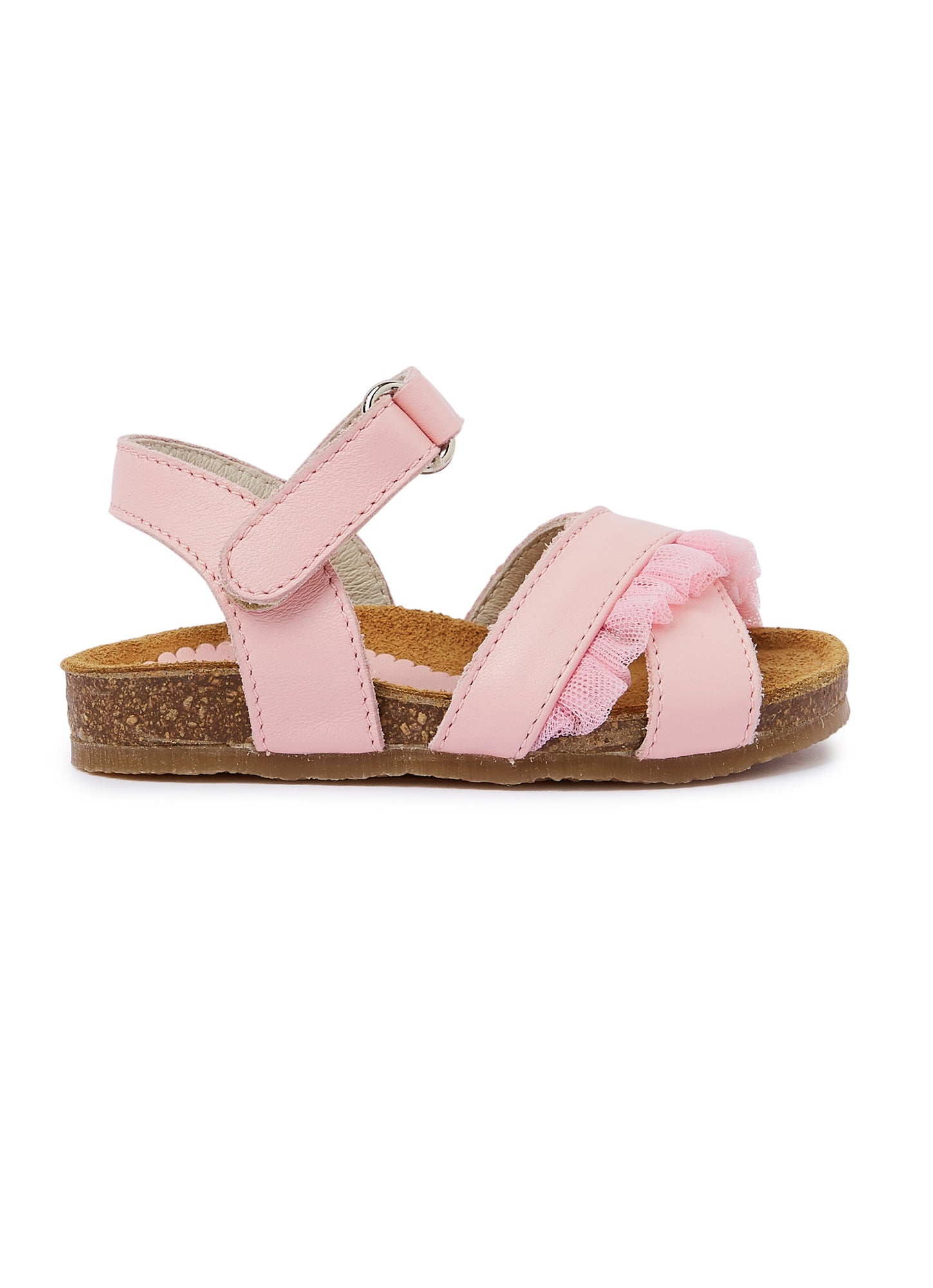 Nappa Leather Sandals with Tulle Frill | Rosa/Rosa