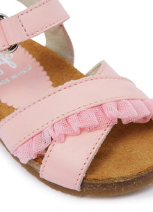 Nappa Leather Sandals with Tulle Frill | Rosa/Rosa