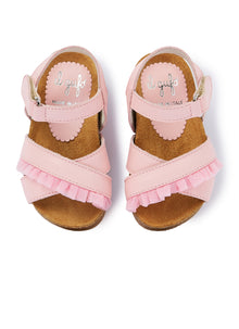 Nappa Leather Sandals with Tulle Frill | Rosa/Rosa