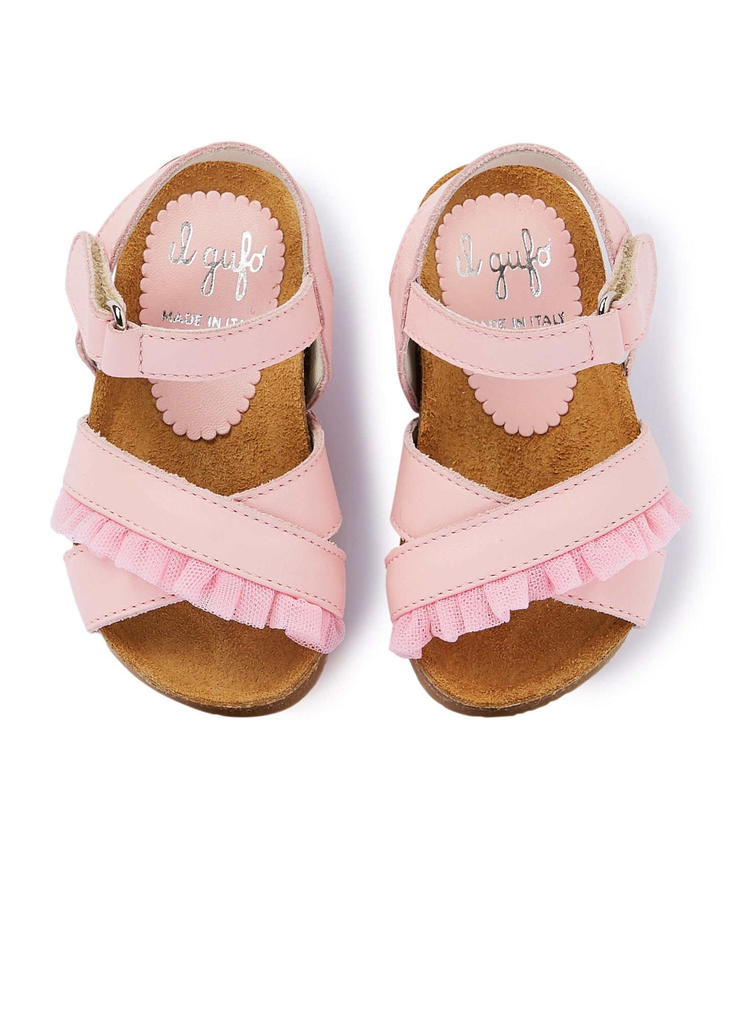 Nappa Leather Sandals with Tulle Frill | Rosa/Rosa