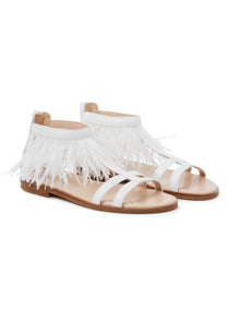 Sandals with Ankle Feathers | White