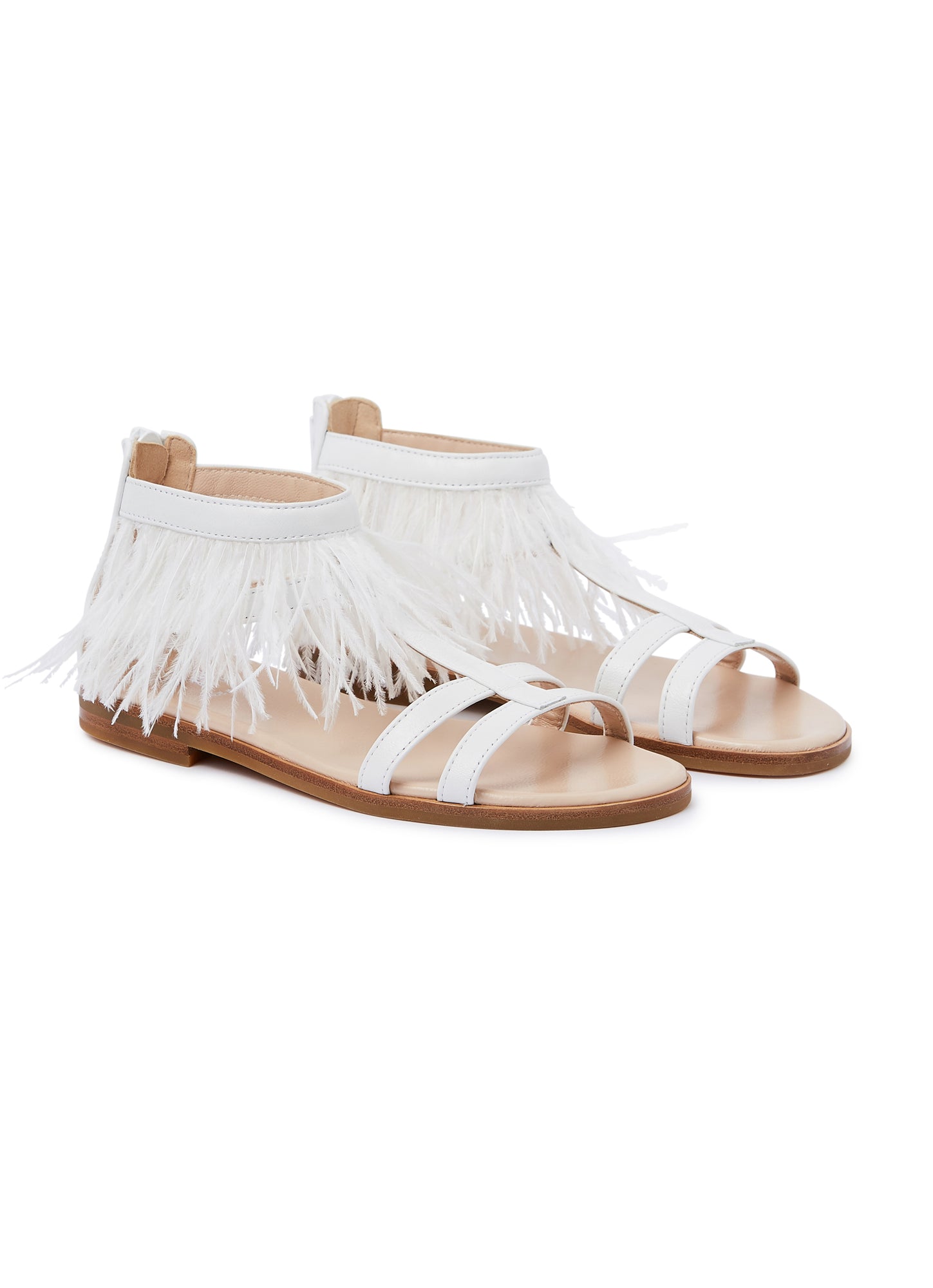 Sandals with Ankle Feathers | White