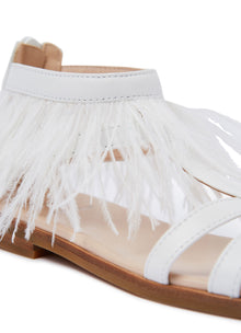 Sandals with Ankle Feathers | White