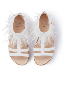Sandals with Ankle Feathers | White