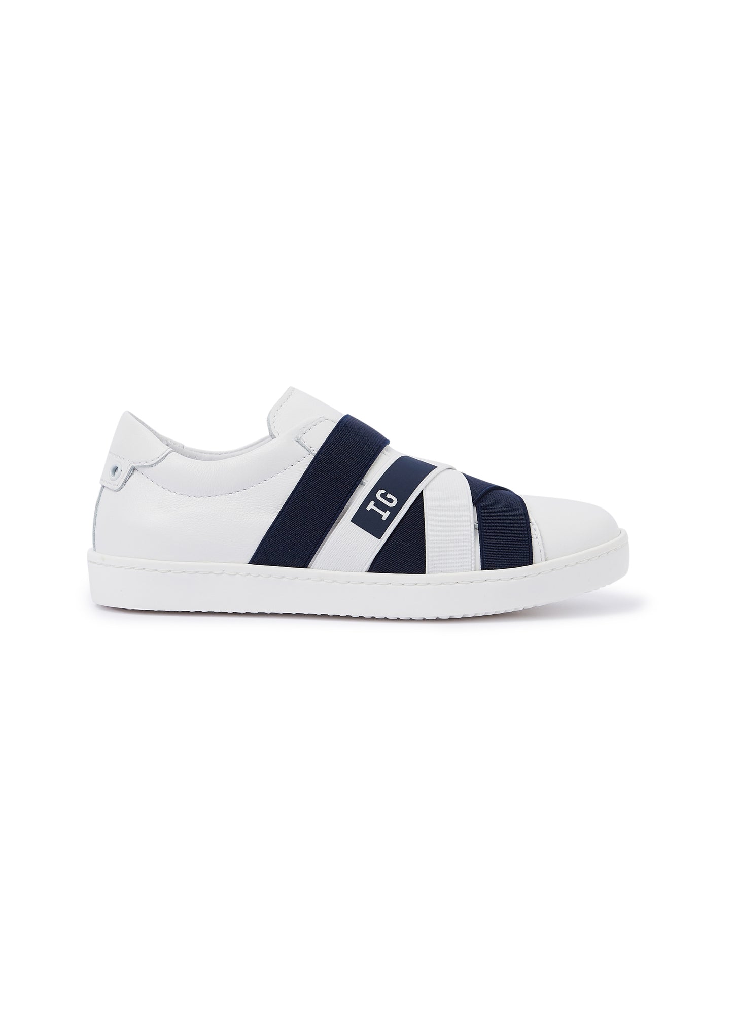 Leather Sneakers with Stripe Motifs | White/Blue