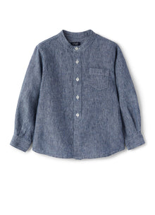 Mandarin Collar Linen Shirt | Blue Unito