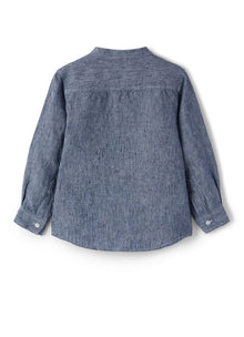 Mandarin Collar Linen Shirt | Blue Unito