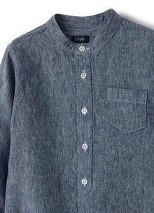 Mandarin Collar Linen Shirt | Blue Unito
