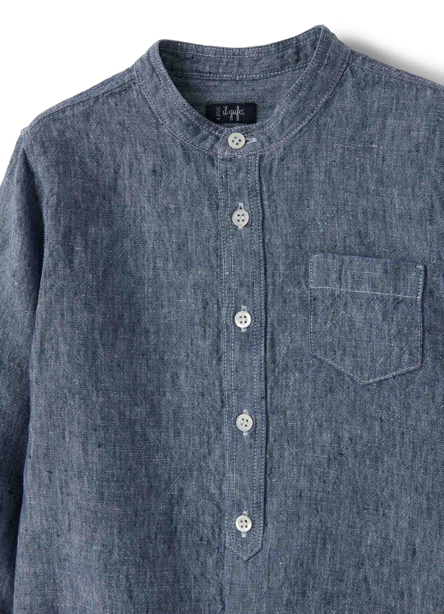 Mandarin Collar Linen Shirt | Blue Unito