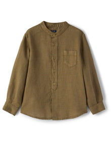 Boys | Mandarin Collar Linen Shirt | Crocodile