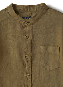 Boys | Mandarin Collar Linen Shirt | Crocodile