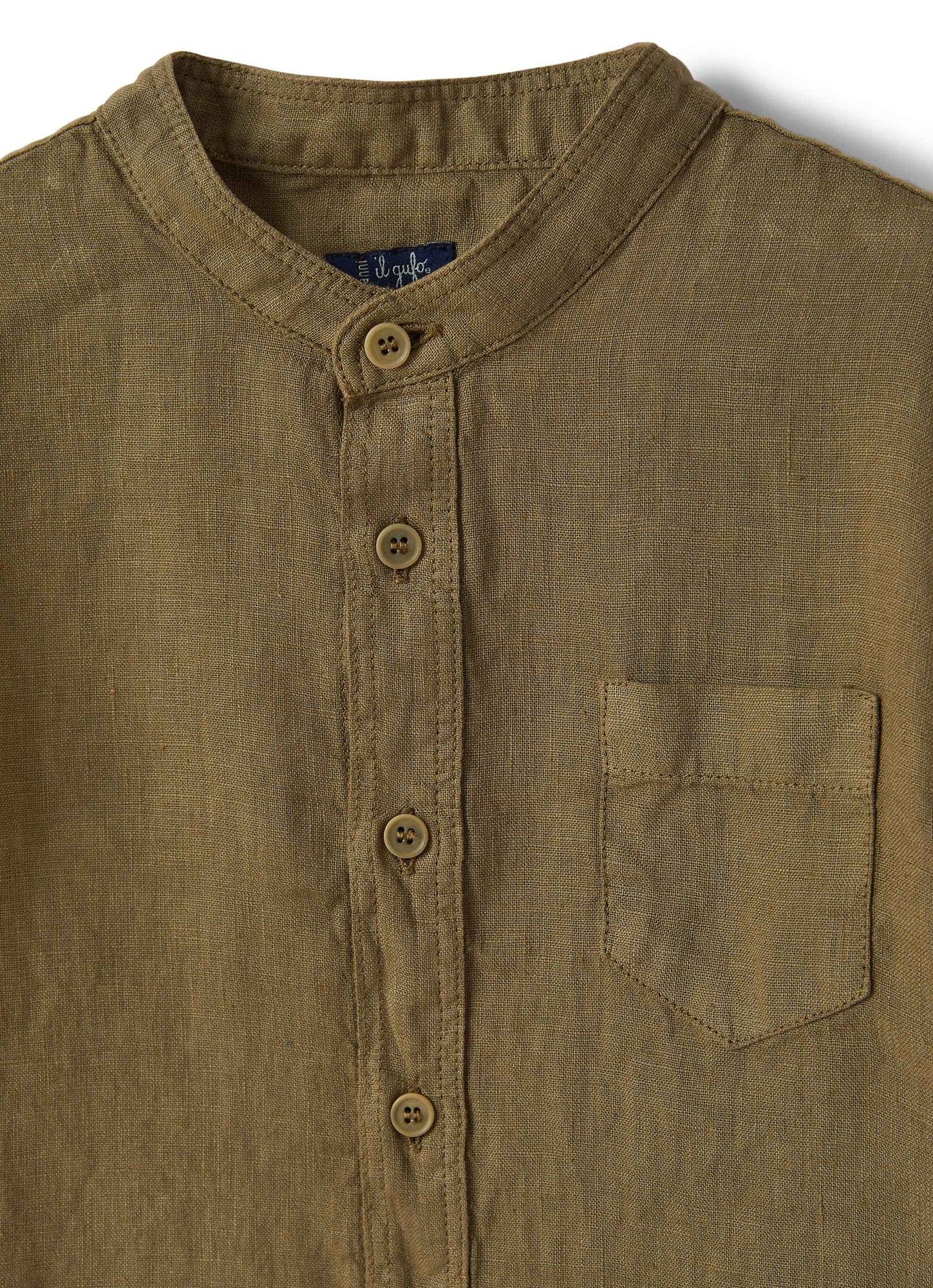 Boys | Mandarin Collar Linen Shirt | Crocodile
