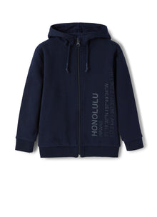 Cotton Sweatshirt with Zip And Hood | Blue