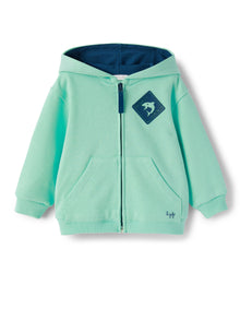 Cotton Sweatshirt with Zip And Hood | Acquamarina/Baia
