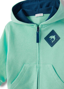 Cotton Sweatshirt with Zip And Hood | Acquamarina/Baia