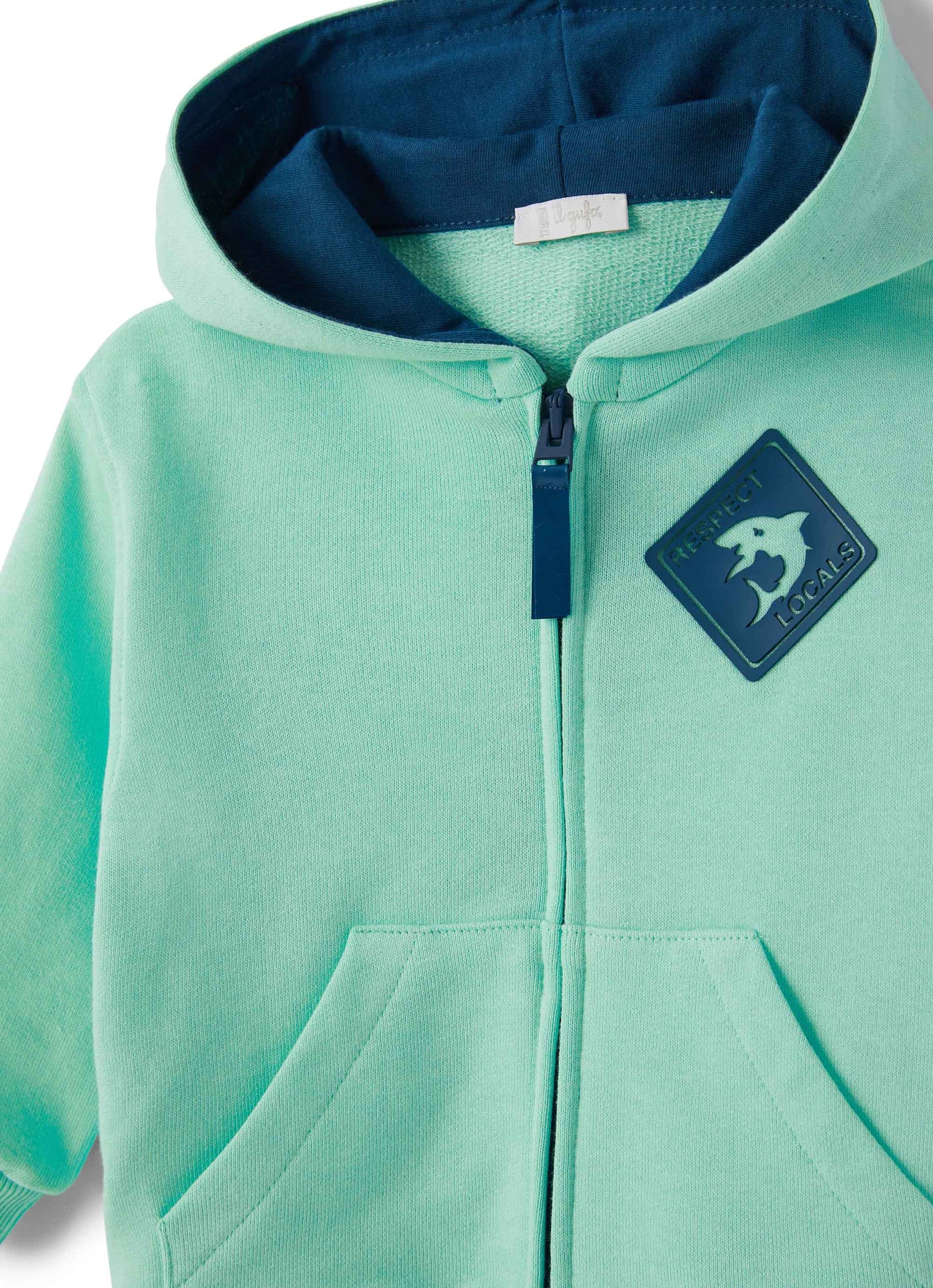 Cotton Sweatshirt with Zip And Hood | Acquamarina/Baia