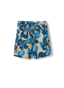 Boys | Cotton Gabardine Bermuda Shorts with Floral Pattern | Bluette