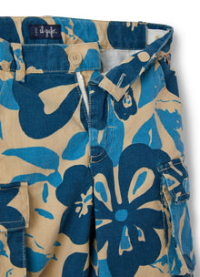 Boys | Cotton Gabardine Bermuda Shorts with Floral Pattern | Bluette