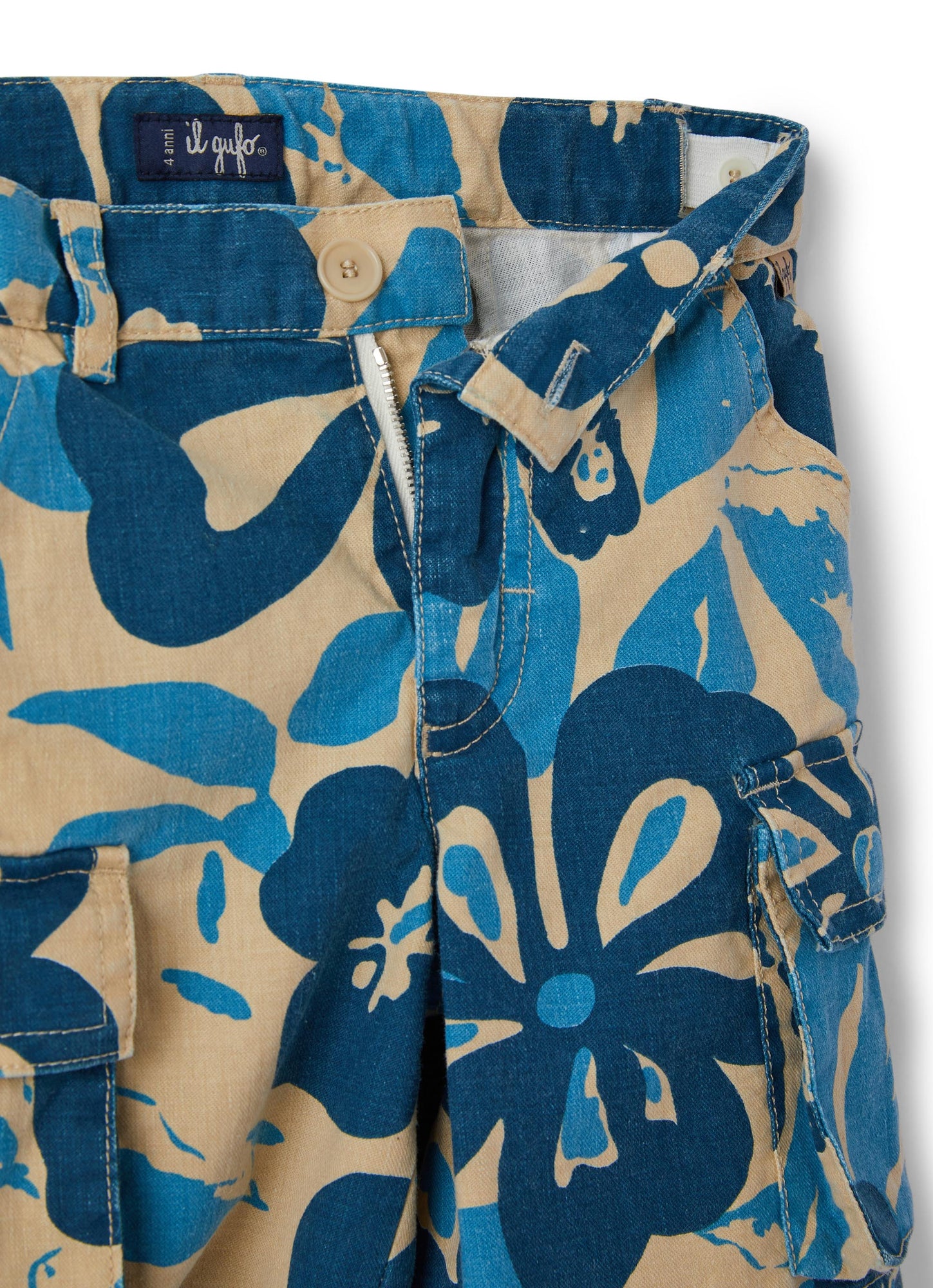 Boys | Cotton Gabardine Bermuda Shorts with Floral Pattern | Bluette