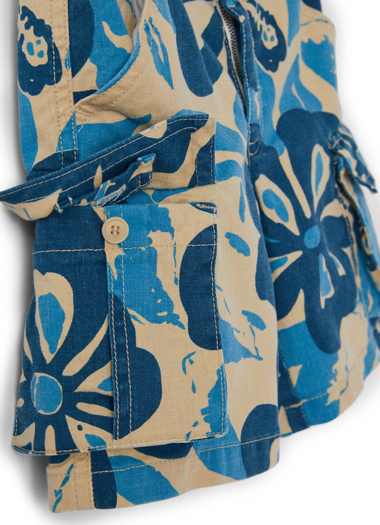 Boys | Cotton Gabardine Bermuda Shorts with Floral Pattern | Bluette