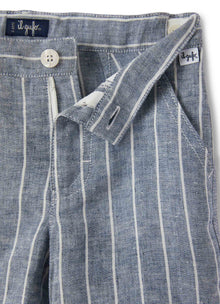Striped Linen Bermuda Shorts | Blue Riga Grande