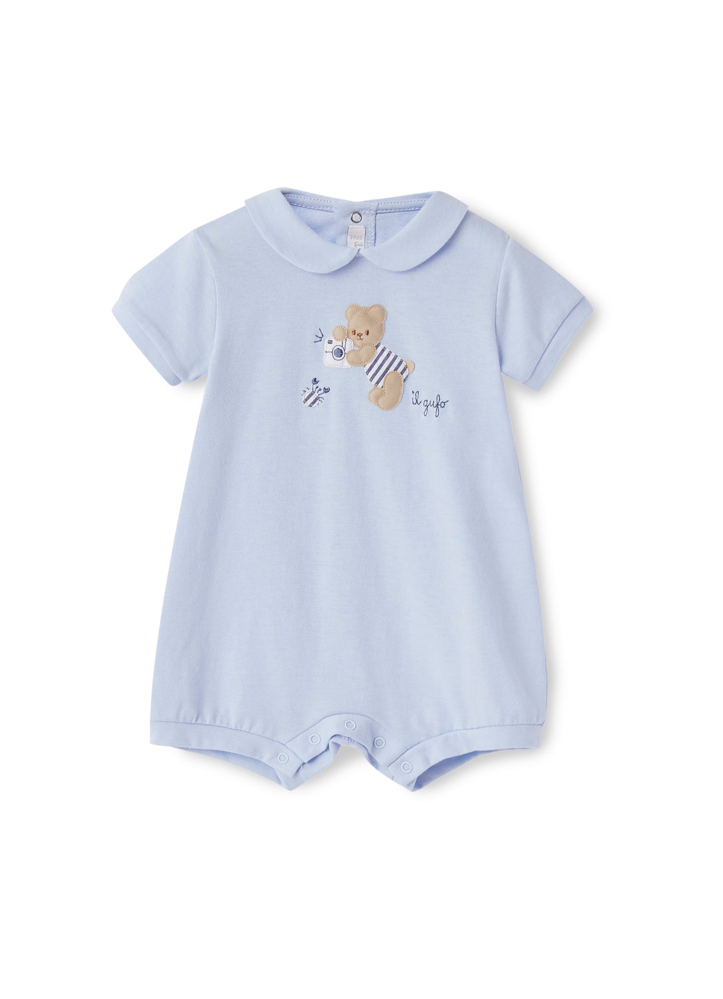 Baby Boys | Romper with Teddy Bear | Sky Blue Blue Denim