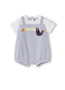 Baby Boys | Striped Romper with Toucan | Blue Denim