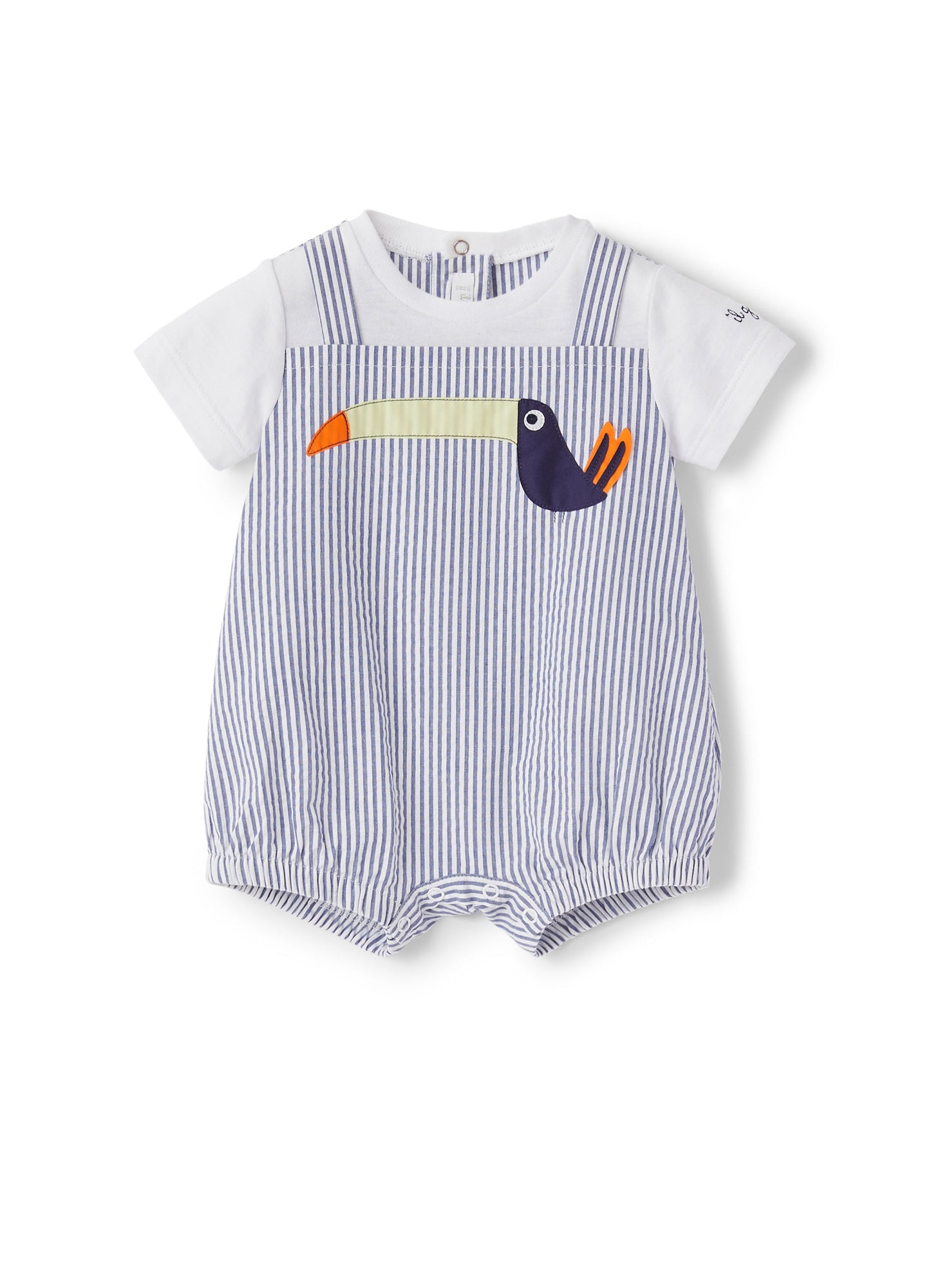 Striped Romper with Toucan | Blue Denim