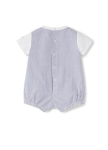 Striped Romper with Toucan | Blue Denim