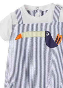 Striped Romper with Toucan | Blue Denim