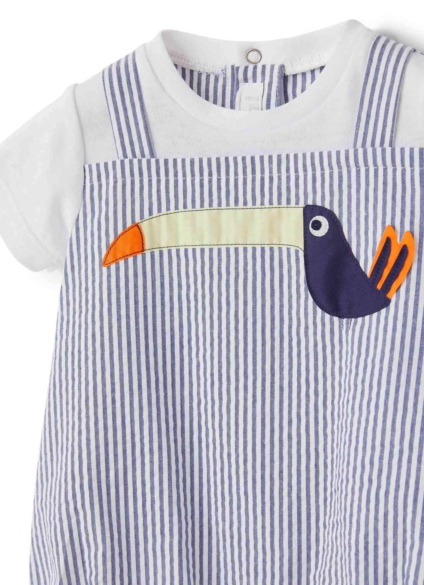 Striped Romper with Toucan | Blue Denim