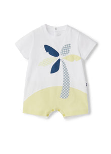 Baby Boys | Bicolour Romper with Palm Tree Application | White Chick Yellow