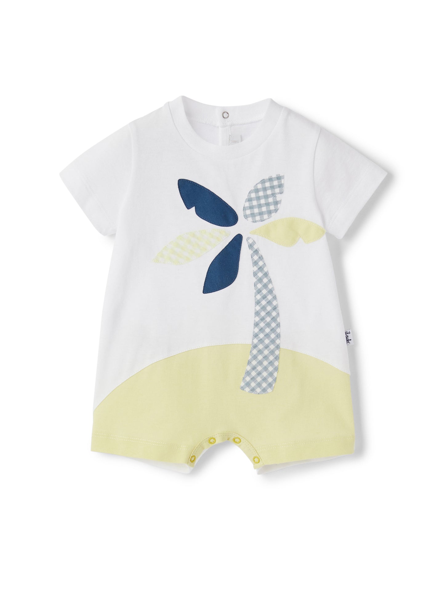 Bi-Color Romper with Palm Tree Application | White/Chick Yellow