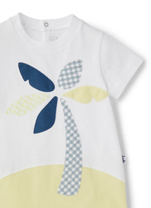 Baby Boys | Bicolour Romper with Palm Tree Application | White Chick Yellow