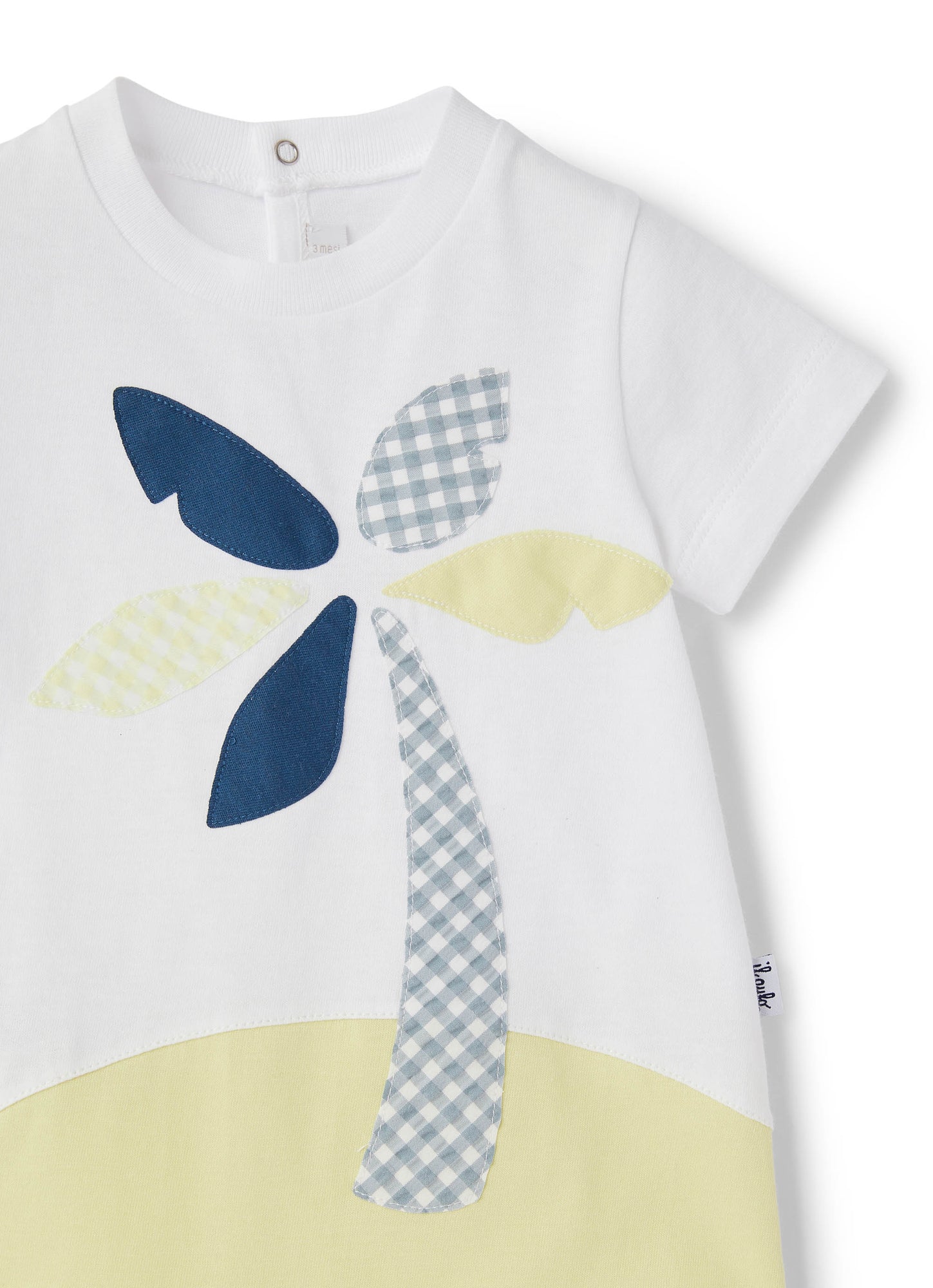 Baby Boys | Bicolour Romper with Palm Tree Application | White Chick Yellow