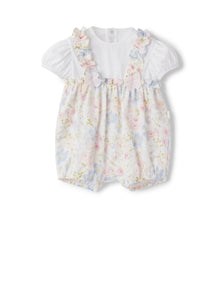 Baby Girls | Patterned Romper with Fake Dungarees | Clay Red