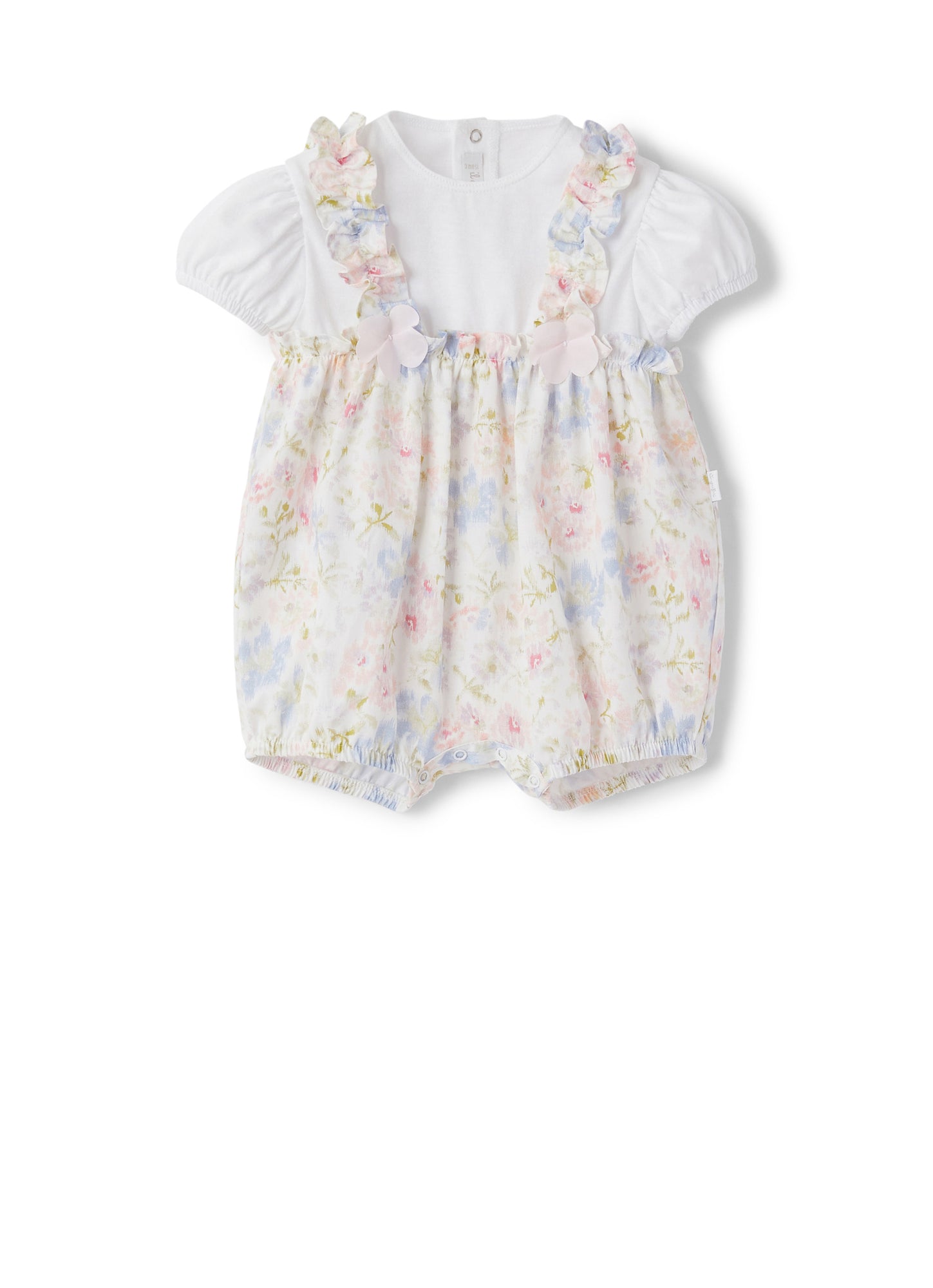 Baby Girls | Patterned Romper with Fake Dungarees | Clay Red