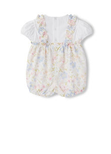 Baby Girls | Patterned Romper with Fake Dungarees | Clay Red