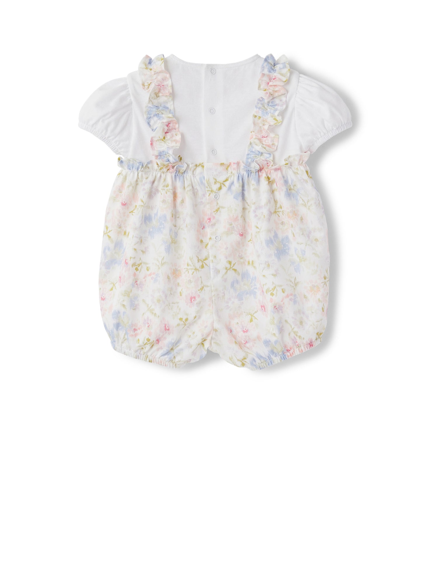 Baby Girls | Patterned Romper with Fake Dungarees | Clay Red