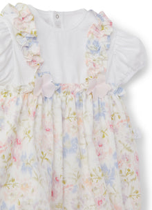 Baby Girls | Patterned Romper with Fake Dungarees | Clay Red