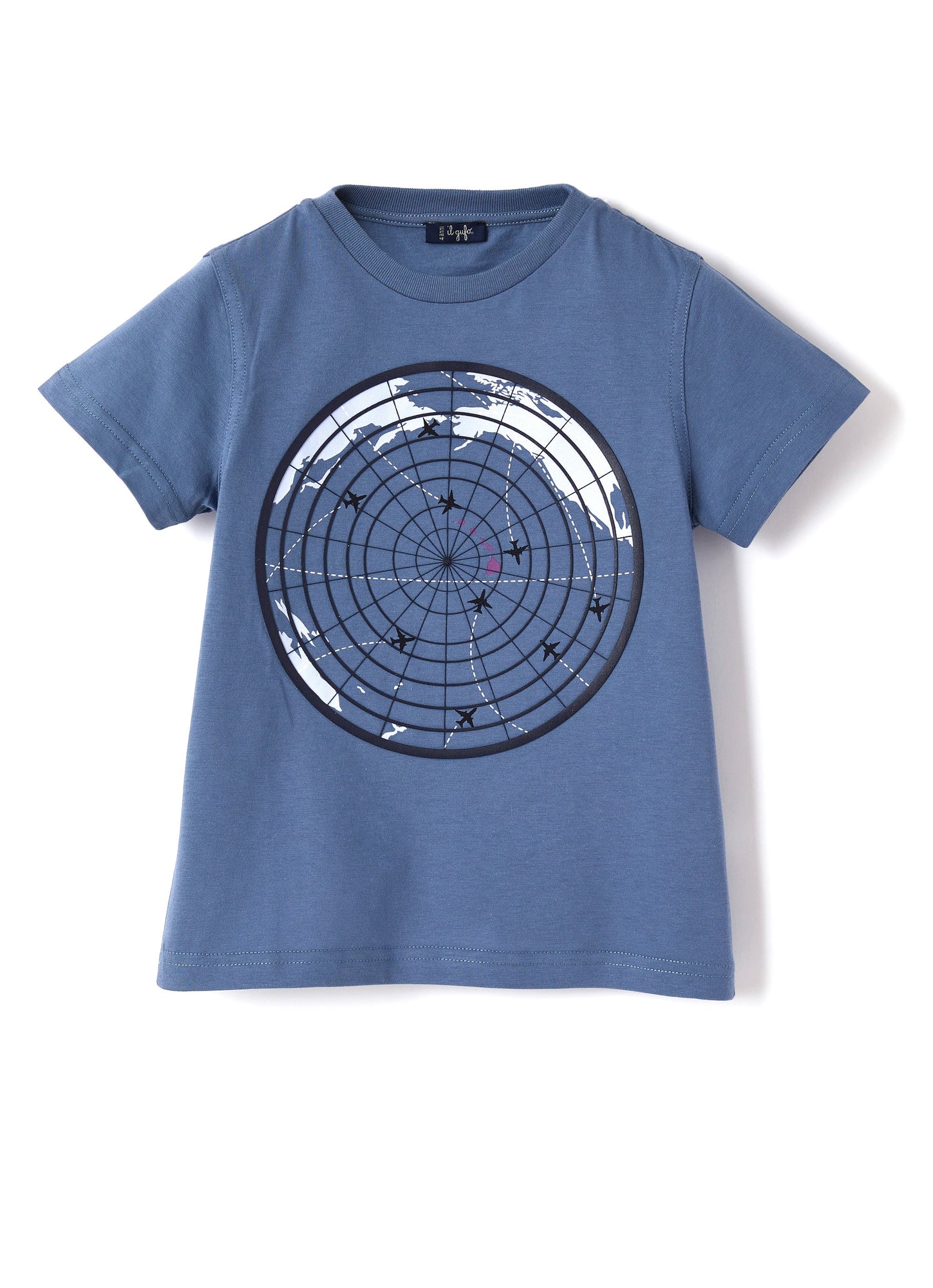 Boys | Short Sleeve T-Shirt with Radar Print | Blue Polvere Blue