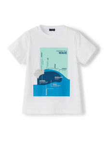 T-Shirt with Wave Print | White/Salvia