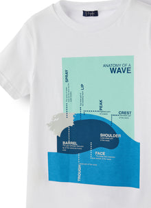 T-Shirt with Wave Print | White/Salvia