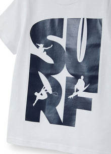 Boys | Short Sleeve T-Shirt with Surf Print | White Blue